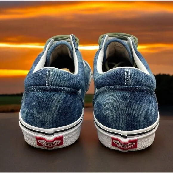 VANS Old Skool Off The Wall Blue Jean Acid Wash Denim Shoes Mens 11 Fast Ship