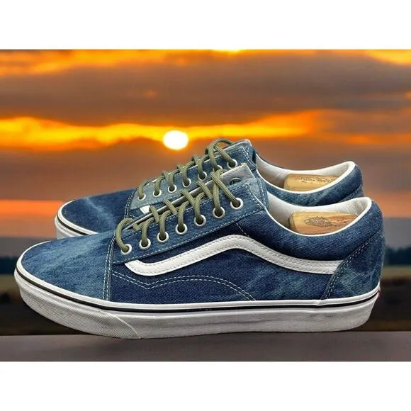 VANS Old Skool Off The Wall Blue Jean Acid Wash Denim Shoes Mens 11 Fast Ship