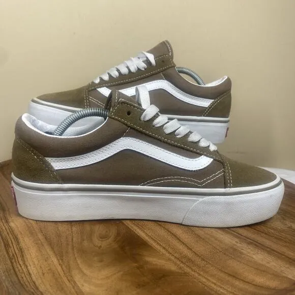 Vans Old Skool Off The Wall Womens Brown White Size 8.5 Platform Low Top Shoes