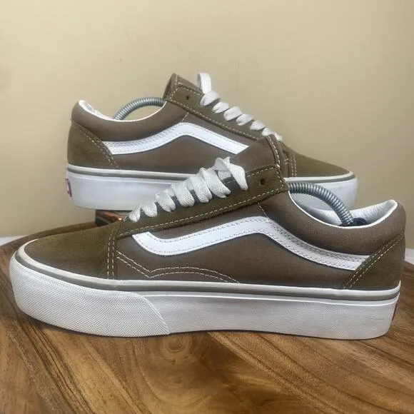 Vans Old Skool Off The Wall Womens Brown White Size 8.5 Platform Low Top Shoes