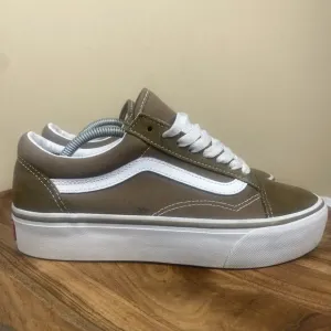 Vans Old Skool Off The Wall Womens Brown White Size 8.5 Platform Low Top Shoes