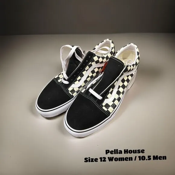 Vans Old Skool Skate Sneaker Shoes Black White Size Women 12 - Men 10.5