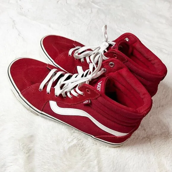 VANS Red Canvas Suede Filmore Hi Top Sneakers Size 10.5