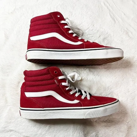 VANS Red Canvas Suede Filmore Hi Top Sneakers Size 10.5