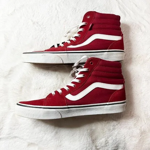 VANS Red Canvas Suede Filmore Hi Top Sneakers Size 10.5