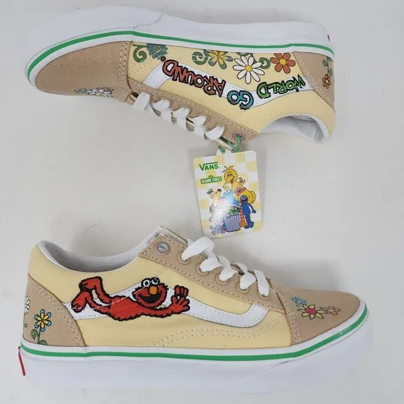 Vans Sesame Street Kids 3 Yellow Embroidered Elmo Logo Skateboarding Shoes Low