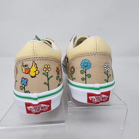 Vans Sesame Street Kids 3 Yellow Embroidered Elmo Logo Skateboarding Shoes Low