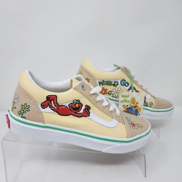 Vans Sesame Street Kids 3 Yellow Embroidered Elmo Logo Skateboarding Shoes Low