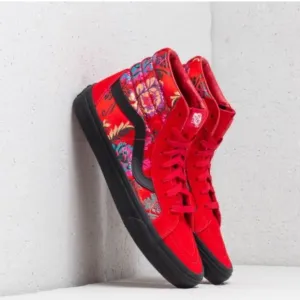 Vans SK8 Festival Satin Red &amp; Black embroidered-Men’s size 5, Women’s size 6.5