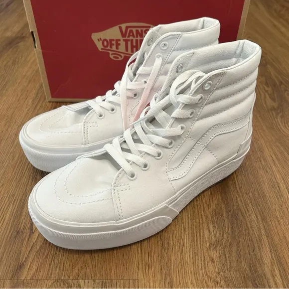 VANS sk8-hi top stacked white platform lace up shoes sneakers women’s 8.5 new