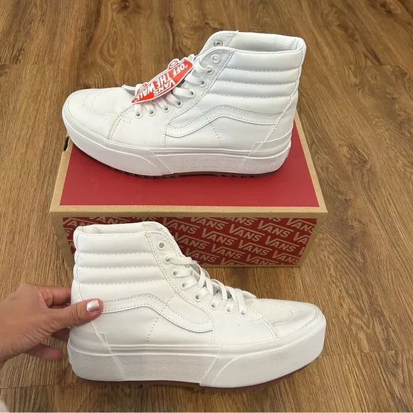 VANS sk8-hi top stacked white platform lace up shoes sneakers women’s 8.5 new