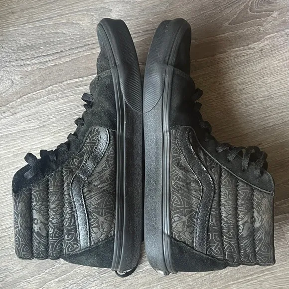 Vans Sk8 High Raven Skull Black/Black Suede Sneakers Mens 9 Womens 10.5