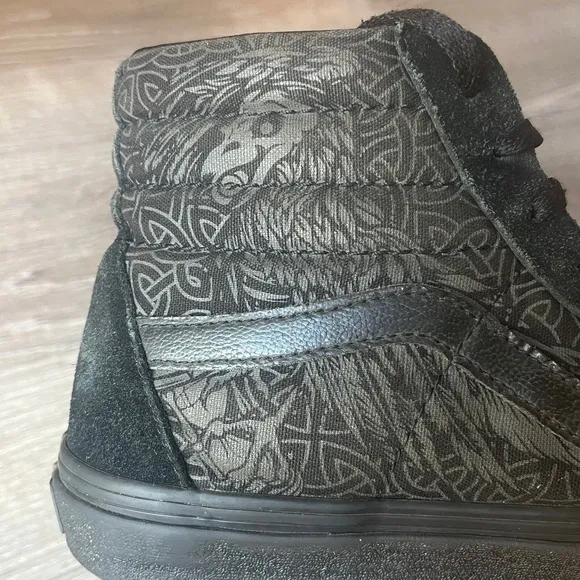 Vans Sk8 High Raven Skull Black/Black Suede Sneakers Mens 9 Womens 10.5