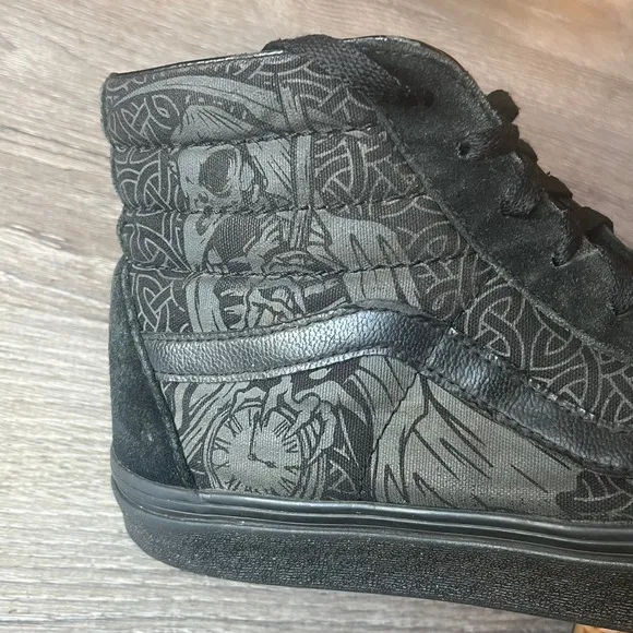 Vans Sk8 High Raven Skull Black/Black Suede Sneakers Mens 9 Womens 10.5
