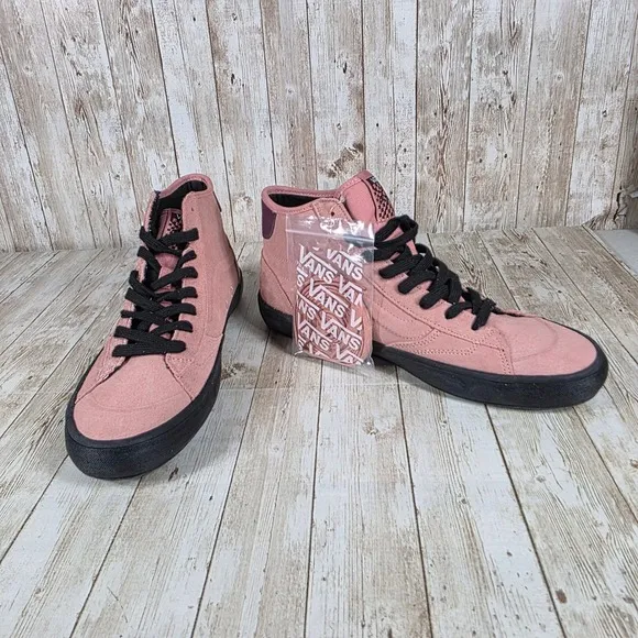 Vans Skateboarding High Top Sneakers Suede Pink Black Shoes Mens Size 10