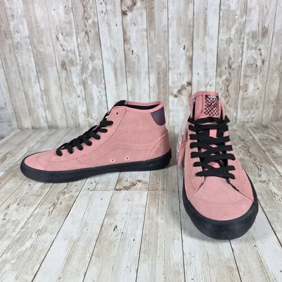 Vans Skateboarding High Top Sneakers Suede Pink Black Shoes Mens Size 10