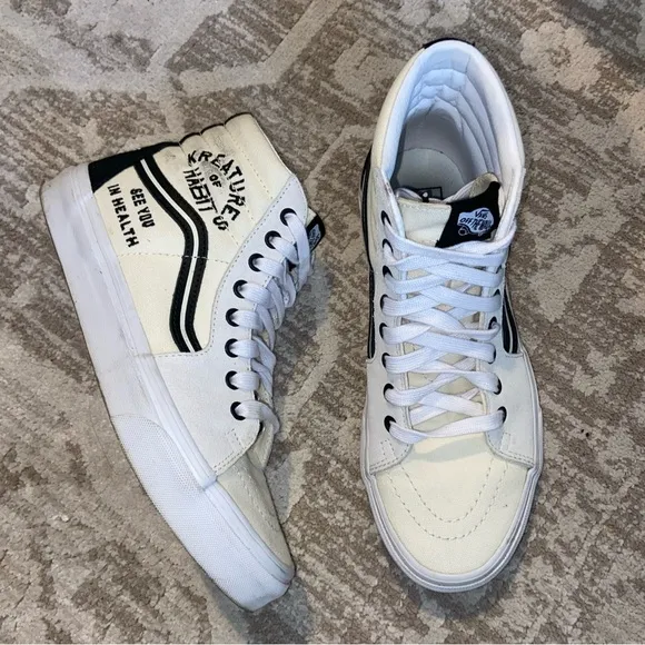 Vans White and Black Athletic High-Top Shoes Kreatures Habit Athletic Womens 8.5