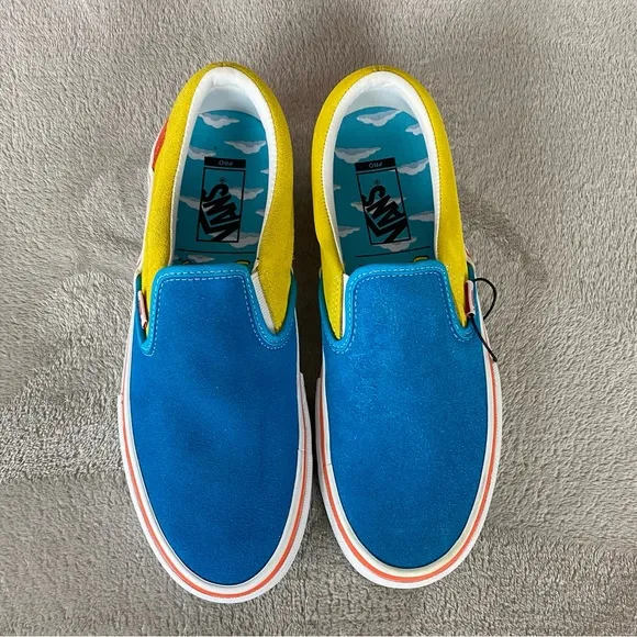Vans X The Simpsons Mens Slip On Pro Sneaker Skate Shoe Size 9 Blue Suede NEW