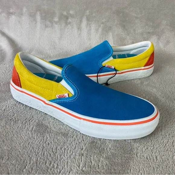 Vans X The Simpsons Mens Slip On Pro Sneaker Skate Shoe Size 9 Blue Suede NEW