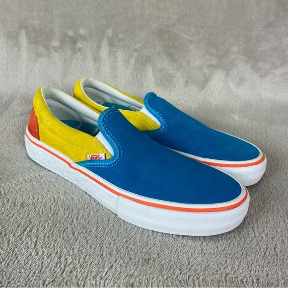 Vans X The Simpsons Mens Slip On Pro Sneaker Skate Shoe Size 9 Blue Suede NEW