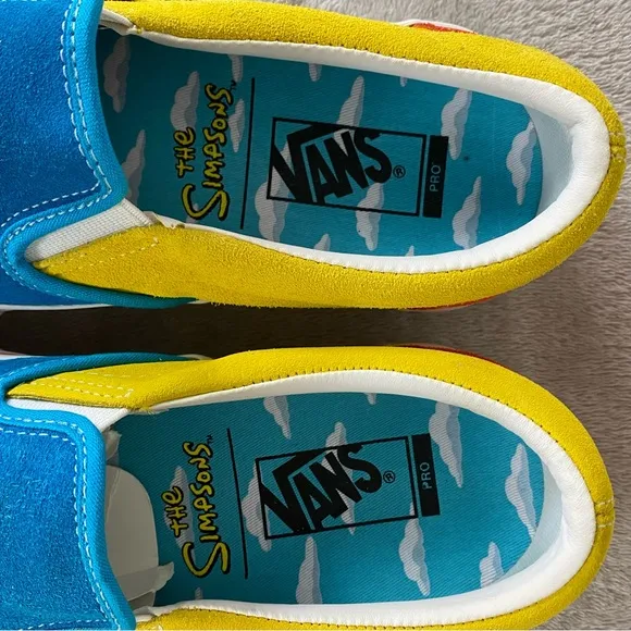 Vans X The Simpsons Mens Slip On Pro Sneaker Skate Shoe Size 9 Blue Suede NEW