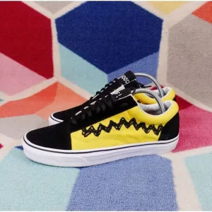 Vans Old Skook Peanuts Charlie Brown Black Yellow Skate Shoes Men 9.5 Women 11