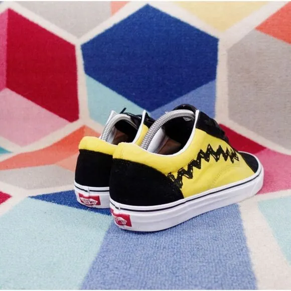Vans Old Skook Peanuts Charlie Brown Black Yellow Skate Shoes Men 9.5 Women 11