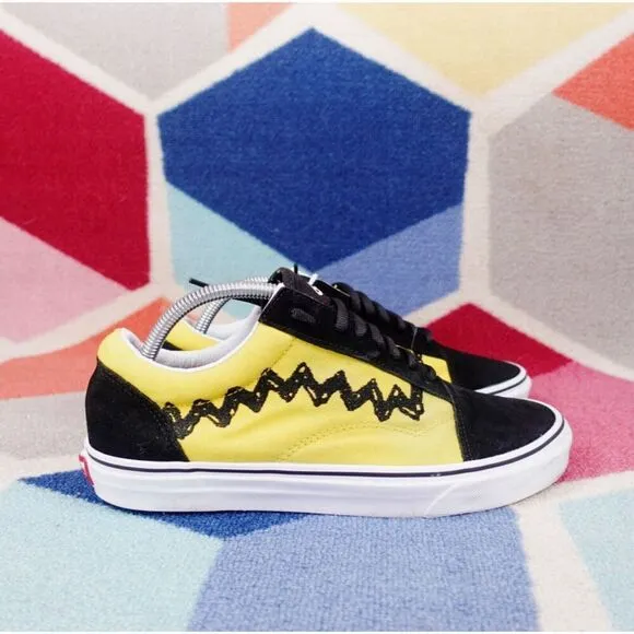 Vans Old Skook Peanuts Charlie Brown Black Yellow Skate Shoes Men 9.5 Women 11