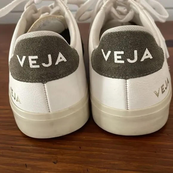 Veja Campo White Leather Sneakers with Gray Suede Logo