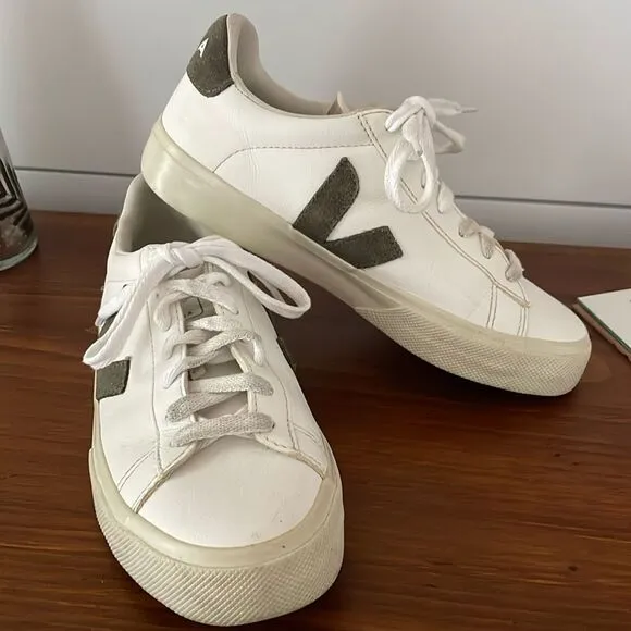 Veja Campo White Leather Sneakers with Gray Suede Logo