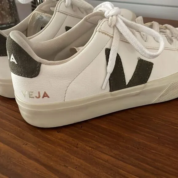Veja Campo White Leather Sneakers with Gray Suede Logo