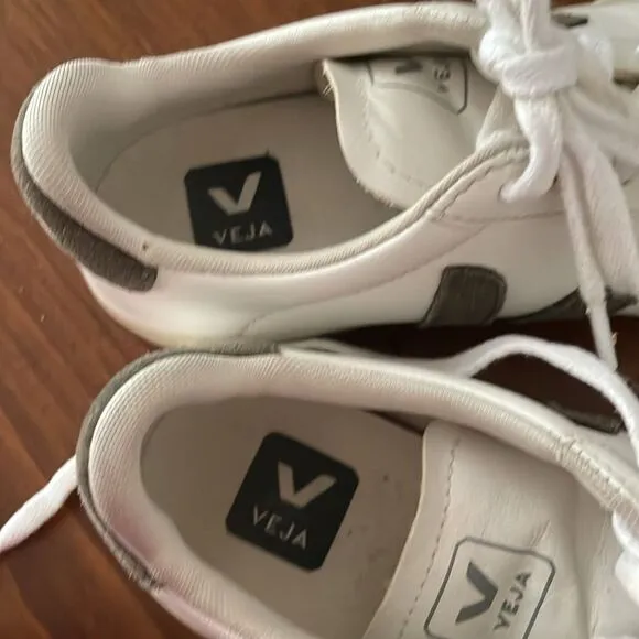 Veja Campo White Leather Sneakers with Gray Suede Logo