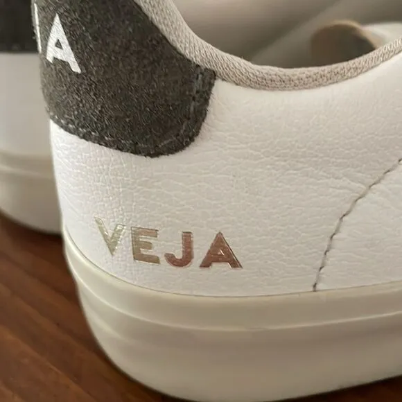 Veja Campo White Leather Sneakers with Gray Suede Logo