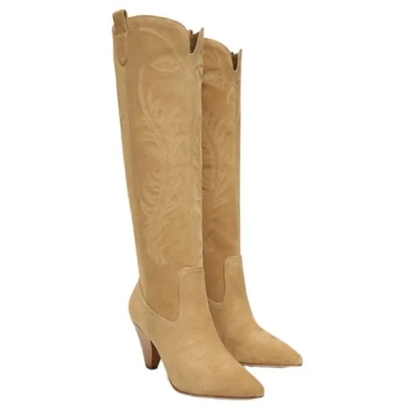 Veronica Beard Ballan Suede Western Boots In Sand Size 7 MSRP $695