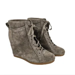 Veronica Beard Elissa Gray Suede Wedge Sneakers