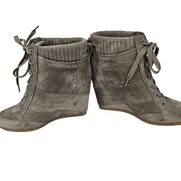 Veronica Beard Elissa Gray Suede Wedge Sneakers
