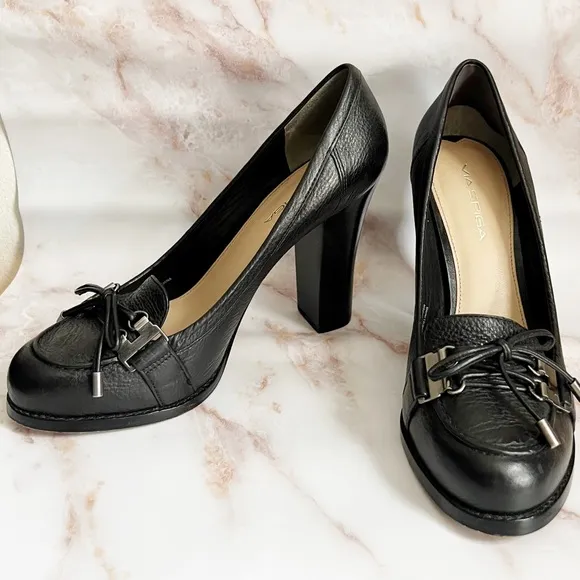 Via Spiga black heeled Italian leather loafers