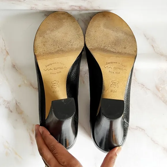 Via Spiga black heeled Italian leather loafers