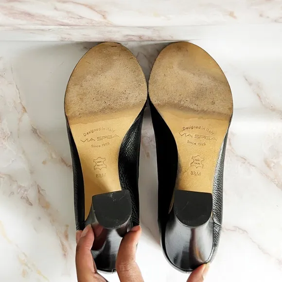 Via Spiga black heeled Italian leather loafers