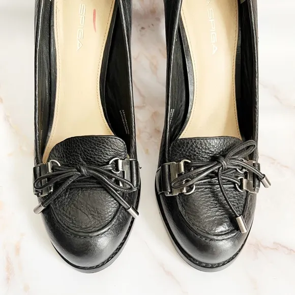 Via Spiga black heeled Italian leather loafers