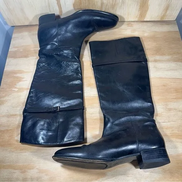 Via Spiga Black Leather Tall Boots Women’s Size 8.5