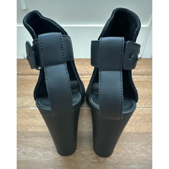 VINCE Addison Suede Open-Toe Ankle Boots Black | 9