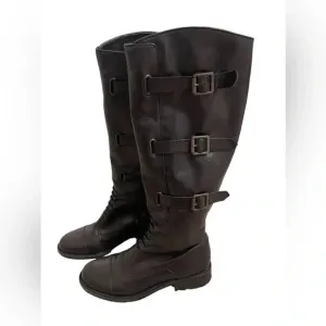 Vince Camuto Fivvy Charcoal Leather Buckle Side Zip Womens Riding Boots