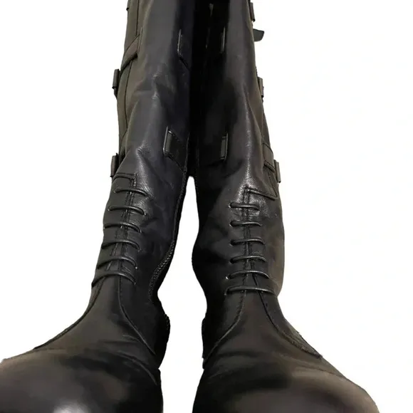 Vince Camuto Fivvy Charcoal Leather Buckle Side Zip Womens Riding Boots