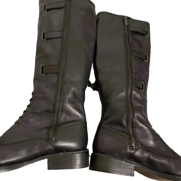 Vince Camuto Fivvy Charcoal Leather Buckle Side Zip Womens Riding Boots
