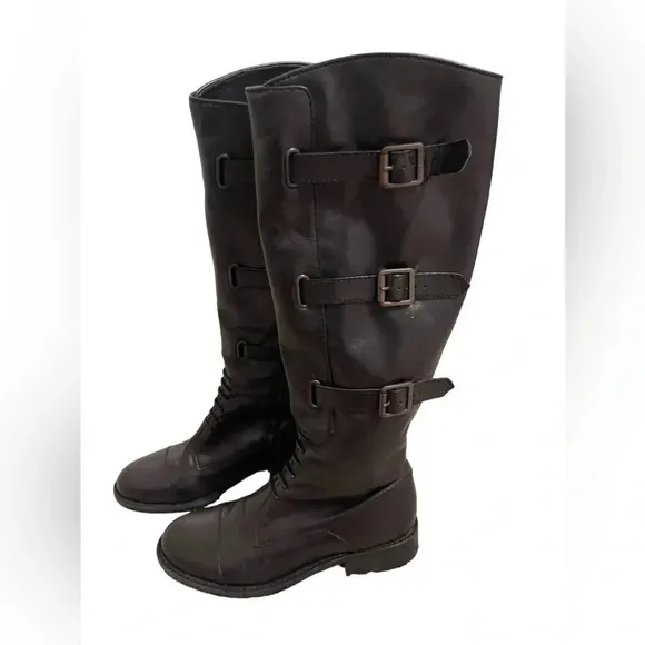 Vince Camuto Fivvy Charcoal Leather Buckle Side Zip Womens Riding Boots