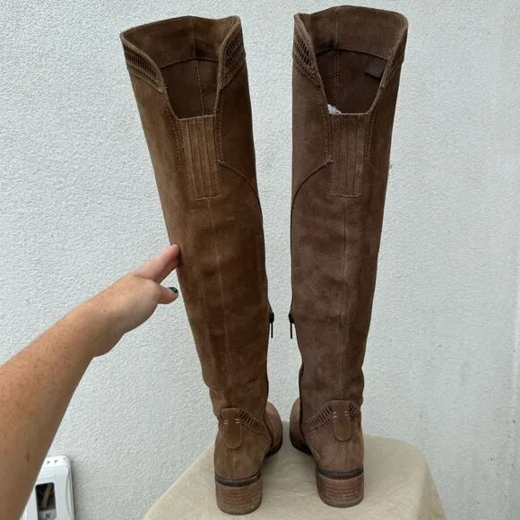 Vince Camuto Karinda Over the Knee Suede Low Heeled Boot Size 5M Boho Bo…