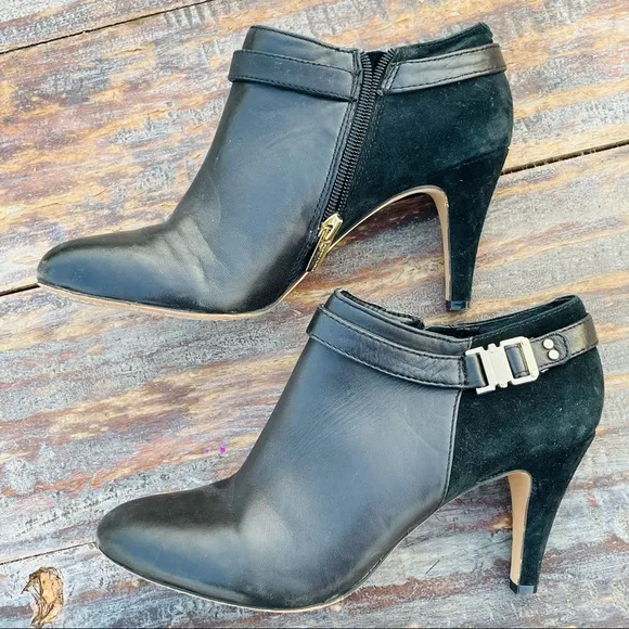 Vince Camuto Leather Suede Cut Out Heels Crop Booties