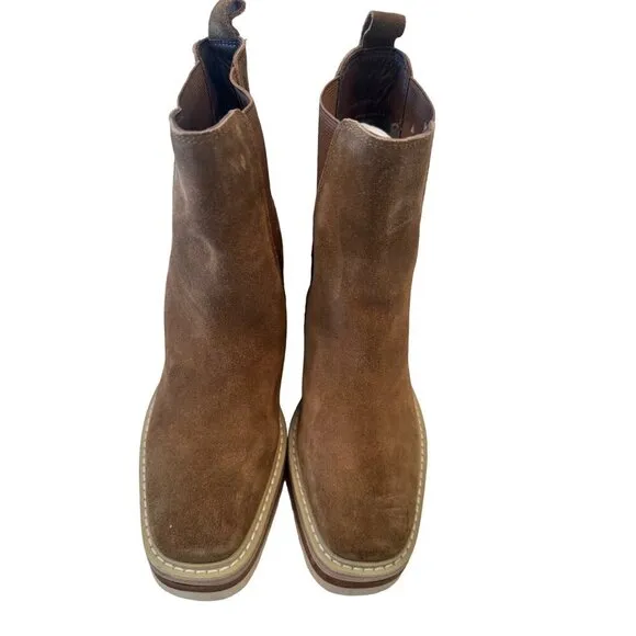 Vince Camuto Omassa Wedge Suede Boots Size 7.5 Medium Tan NWOB