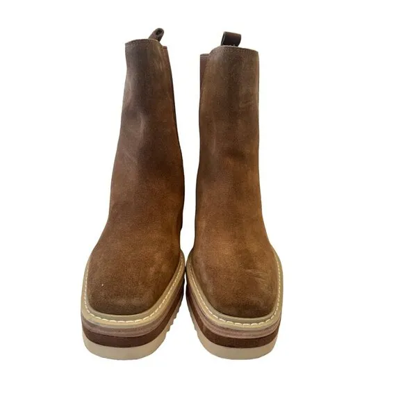 Vince Camuto Omassa Wedge Suede Boots Size 7.5 Medium Tan NWOB